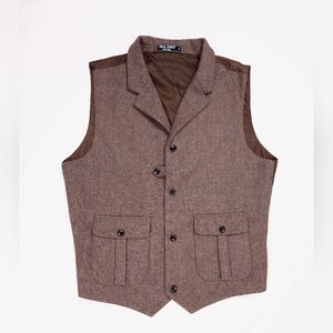 Paul Jones Brown Wool Blend Tweed Vest Herringbone Pockets Mens Medium